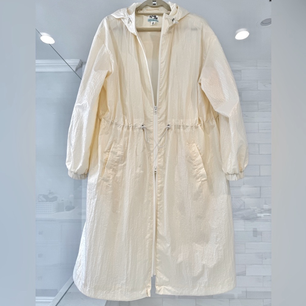 Light Cream Hooded Zip-Front Anorak Raincoat NWOT